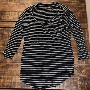 SO - Long Sleeve Black & White Striped Top - Size: M